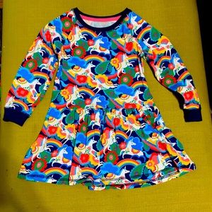 CCMOM navy-trim unicorn print drop-waist dress - EUC - 4T